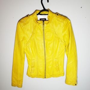 Fitted Yellow Leather Bomber